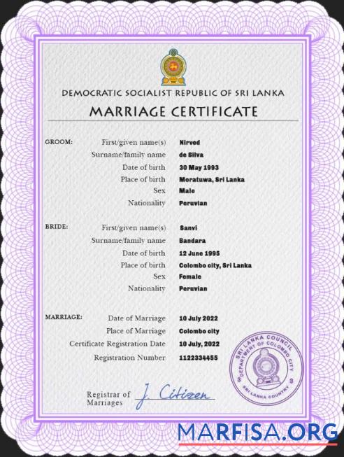 Downloadable Sri Lanka marriage certificate PSD template